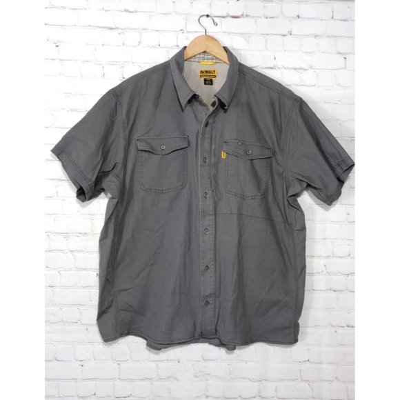Dewalt Work Shirt Button Up Short Sleeve Hidden Pocket Gray Men's Size 2XL - Picture 1 of 7